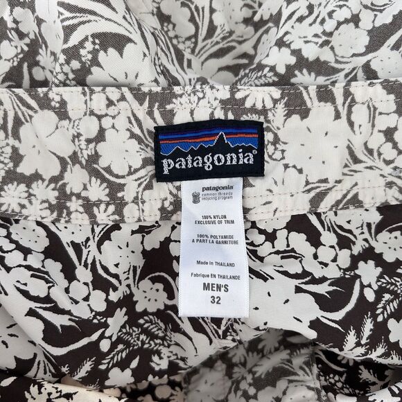 Patagonia Board Shorts Floral Print Brown Cream Mens 32 Zippered Pocket - Picture 4 of 9